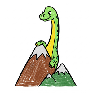 Giant Brachiosaurus Peeking Over a Mountain